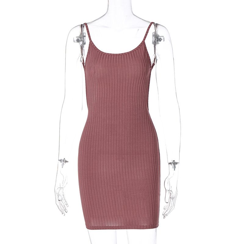 

Transition Knit Breathable Thin Sexy Strap Dress Brown S