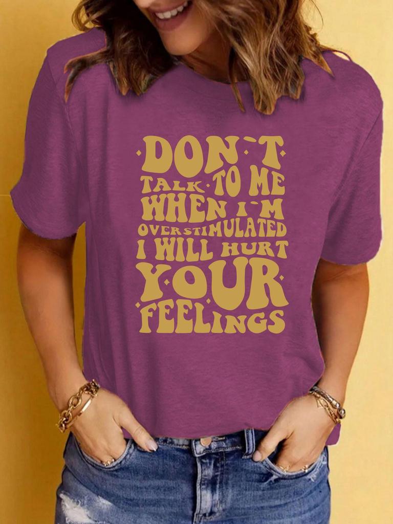 Women's Casual Slogan Print Round Neck Short Sleeve T-Shirt