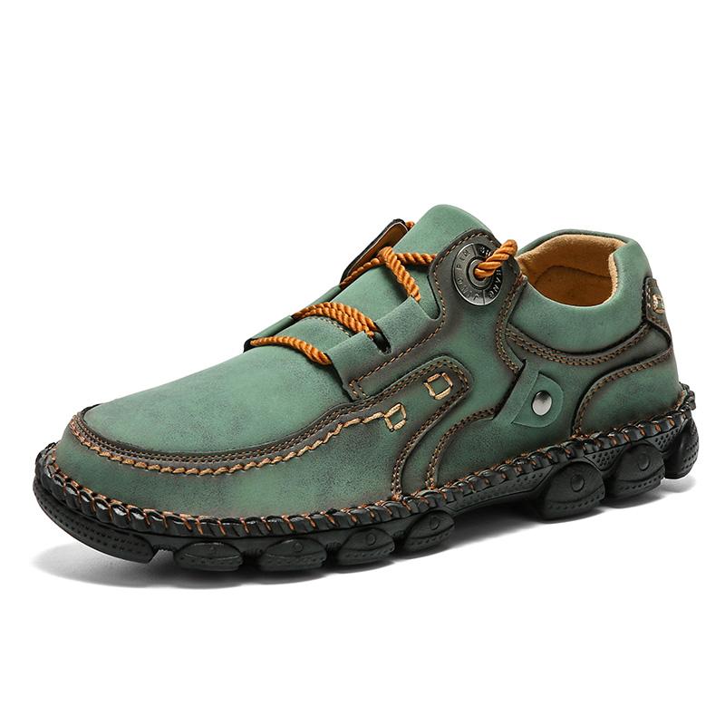 

Мужские мокасины ручной работы Size38-48, нескользящая повседневная кожаная обувь на мягкой подошве с резиновой подошвой 38 зелёный