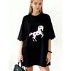 Oversized T Shirt Dress Black Floral Horse Print Casual Wear For Women