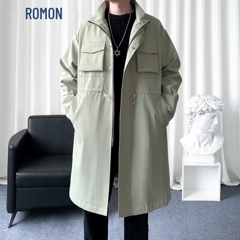 ROMON Men s British Style Mid-Length Business Stand Collar Trench Coat 3XL