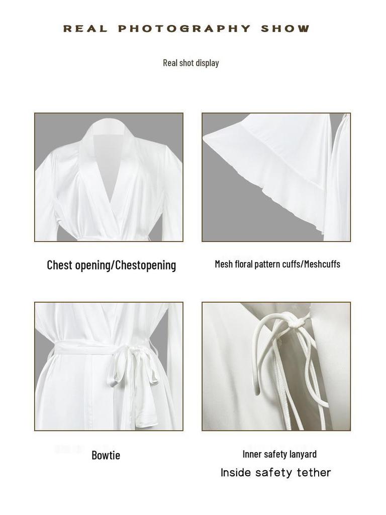 Luxurious Satin Tie-Waist Bell Sleeve Bathrobe - Available In Red, Black, and White