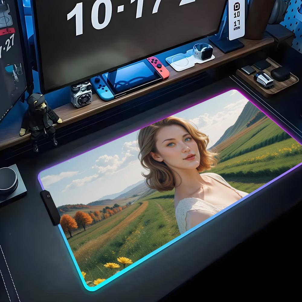 AI women Mouse Pad RGB Gaming Mousepad Big LED Pad PC Desk Mat Luminous Mouse Pad Large Keyboard Mats Table Rug With Backlit