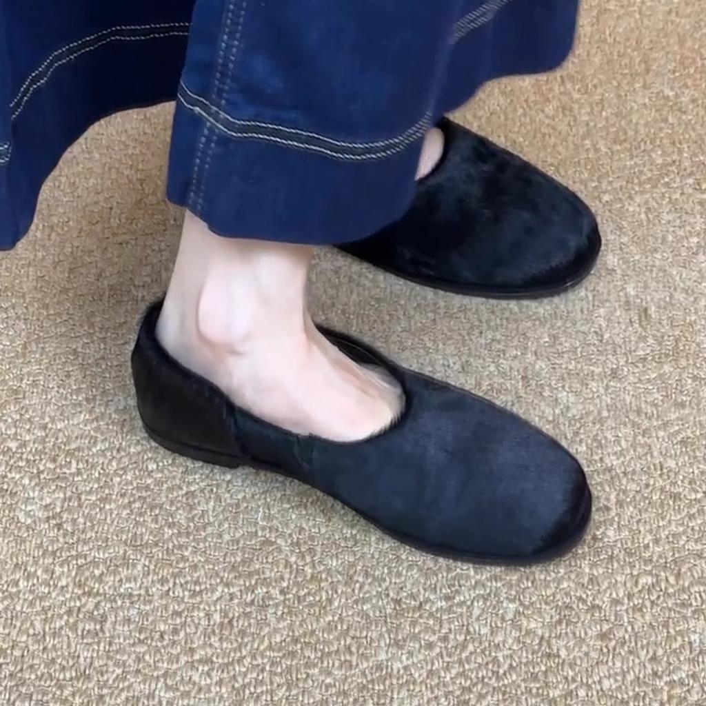 Fashion French Retro Square Toe Mules Horse hair Shoes Minimalist Slip On Flats Spring Autumn Women's Comfortable Loafers Mix Orders