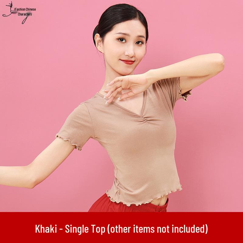 Huayu Women's Short Sleeve V-Neck Modal Dance Top for Adults