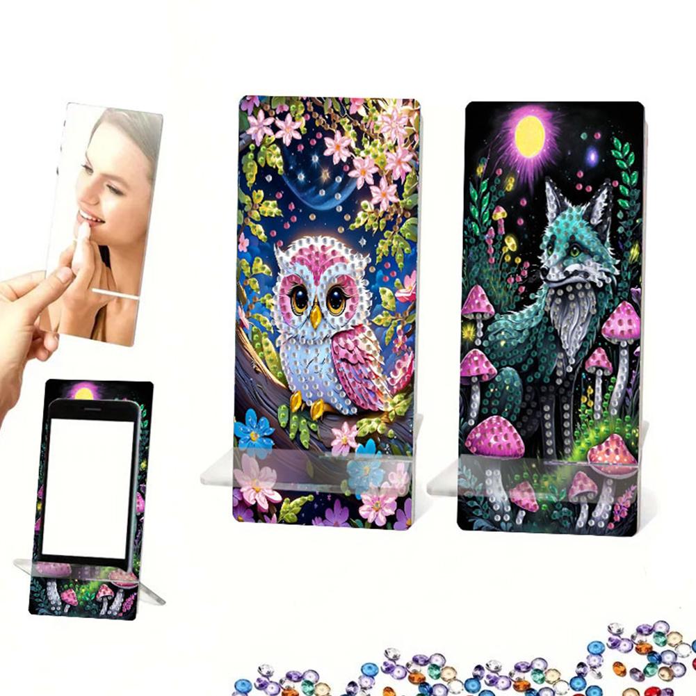 2Pcs Acrylic DIY Animals Flower Diamond Painting Phone Holder Rhinestone Phone Mount Smartphone Support for Adults Beginners