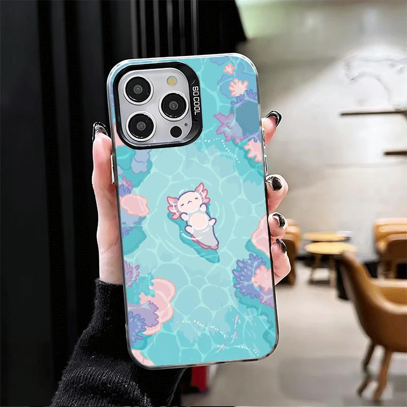 Capa de Celular à Prova de Choque Fofa de Desenho Animado de Axolote para iPhone 18 17 Air 16 16E 15 Pro Max 14 Plus 13 Mini 12 Capa Traseira Anti-Queda Fundas