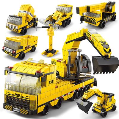 1000 stücke 6 In 1 Engineering Kran Lkw Bausteine Stadt Bau Ziegel Bulldozer Auto Set für Kinder Kinder SPIELZEUG