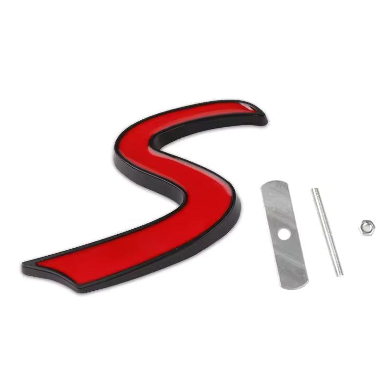 Car 3D Letters Metal S Front Grille Badge Emblem Decals For C-ooper R50 R52 R55 R56 R60 F54 F55 Countryman Auto Accessories