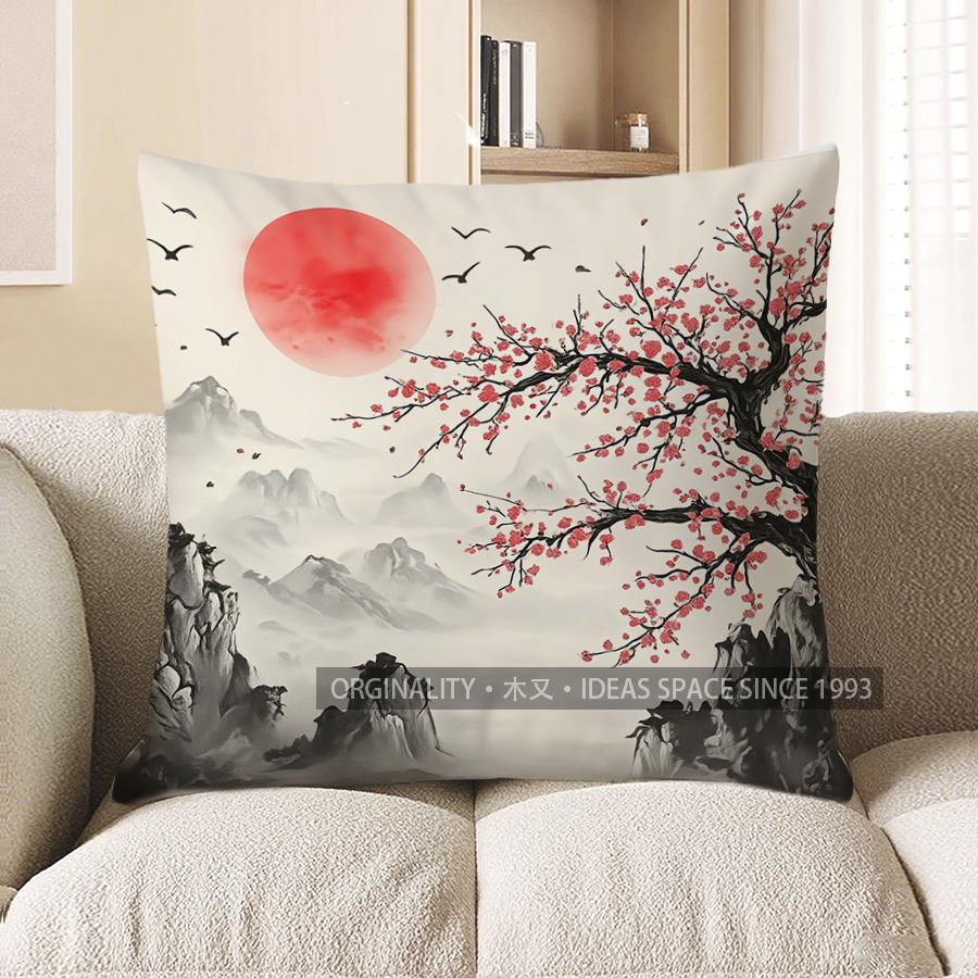Home Decor Red Plum Blossom Pattern Throw Pillow Cover Pattern Cushion Cover Suitable For Sofa Bedroom Car Pillow Cover