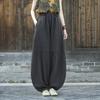 Women's Retro Ramie Sand-Washed Distressed Loose Lantern Pants for Meditation and Tai Chi