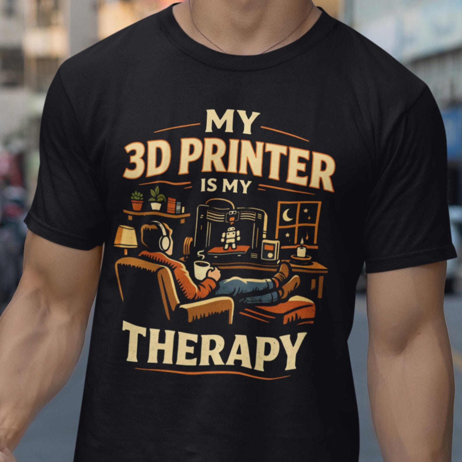 3D Printer Therapy T-Shirt, Funny Maker Hobbyist Gift, Relaxing Print Process Tee XL