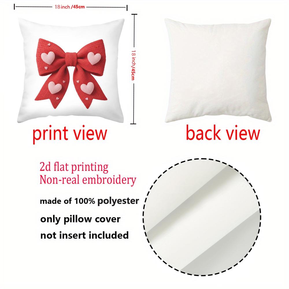 1 Pieces Red Bow With Heart Pattern White Throw Pillow Polyester Pillowcase, Sofa Decorative Cushion Cov Headboard Pillow