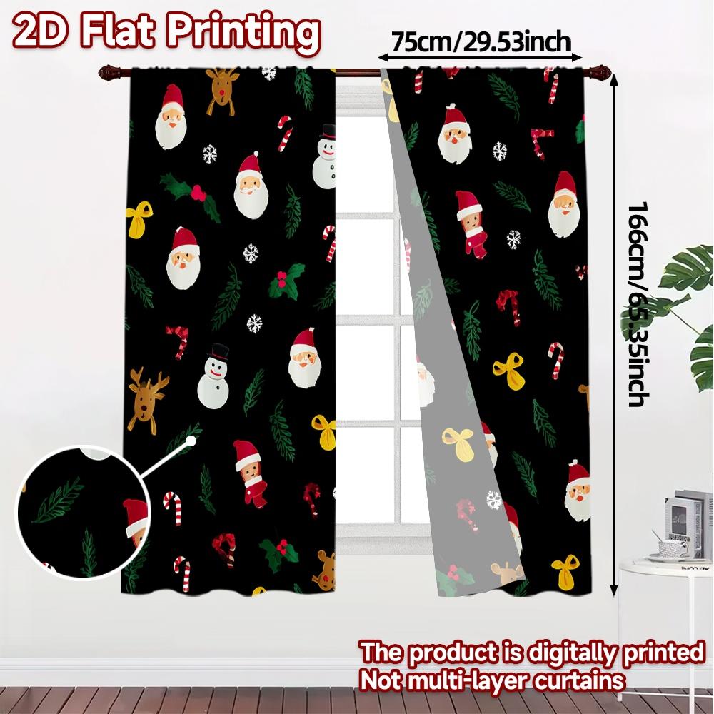 2pcs,Curtains Christmas Cartoon Modern Modern Curtains Yarn Curtains Thermal Insulation, and Room Darkening Functions Decorative
