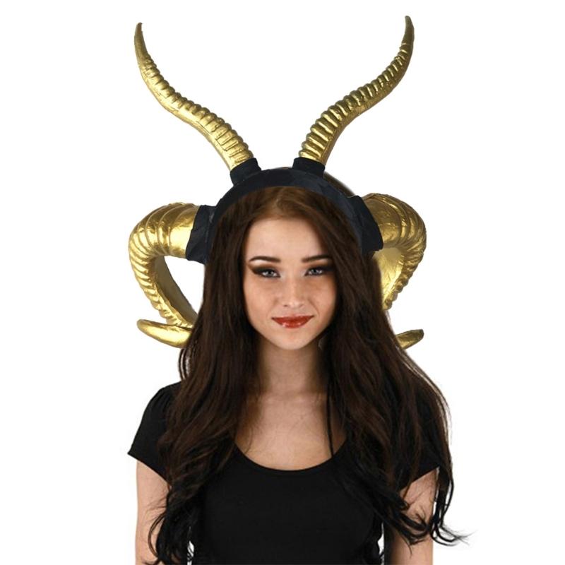 Langes Schafshorn-Stirnband für Halloween-Kostüm Haarreif Party-Requisiten Kopfschmuck Bühnen-Kopfschmuck Anime Verkleidungs-Accessoires