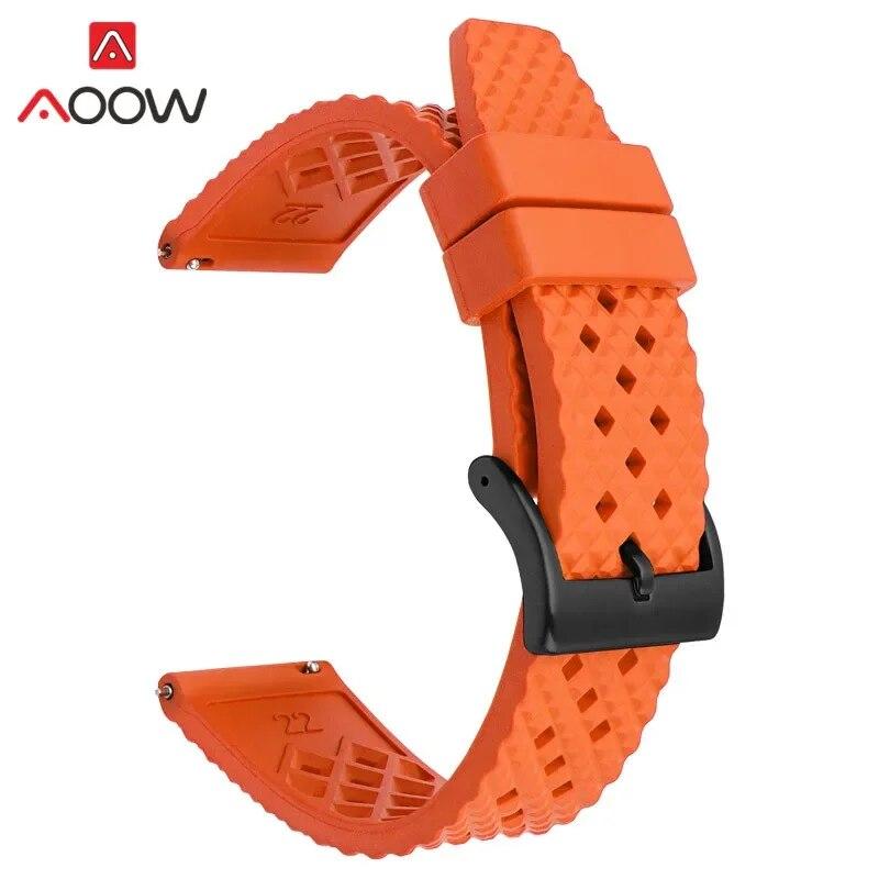 Fluorogumový řemínek FKM Pásek Rychloupínací Nerezová přezka Sportovní Vodotěsné Muži Ženy Vyměňte opasek k hodinkám 18/20/22/24 mm