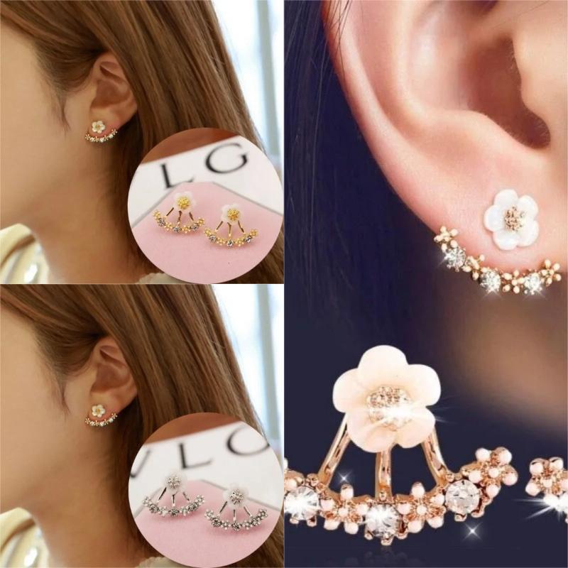 Women's Flower Earrings Zircon Ear Jacket Korean Style Copper Ear Studs Earrings Orecchini Jewelry Pendientes Aretes De Mujer