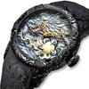 MASTOP mens fashion big dial 3D carved dragon watch quartz luxury exquisite creative fashion/black 50 mm wristwatch.