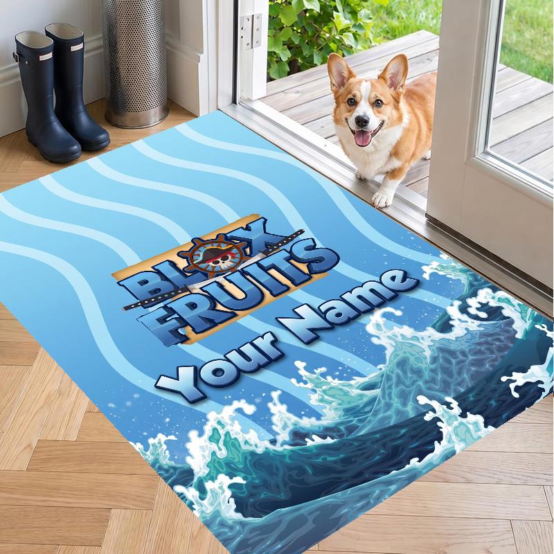 Custom Name Blox Fruits Crystal Velvet Floor Rug Personalized Text Soft Carpet Home Decor