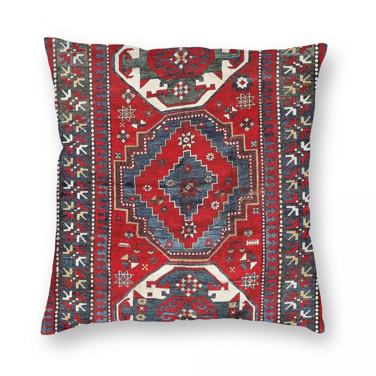 Kazak Three Medallion Tribal Square Pillowcase Polyester Linen Velvet Pattern Zip Throw Pillow Case Home Cushion Cover x 30x30cm
