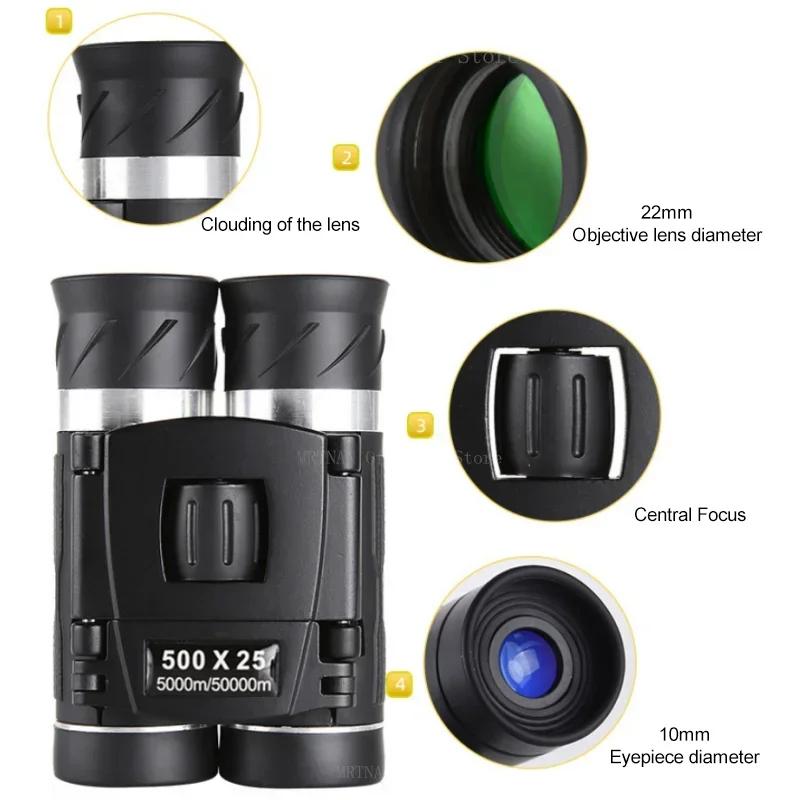 500x25 Powerful Binoculars Telescope Long Range Portable Folding Low Light Binoculars for Hunting Camping