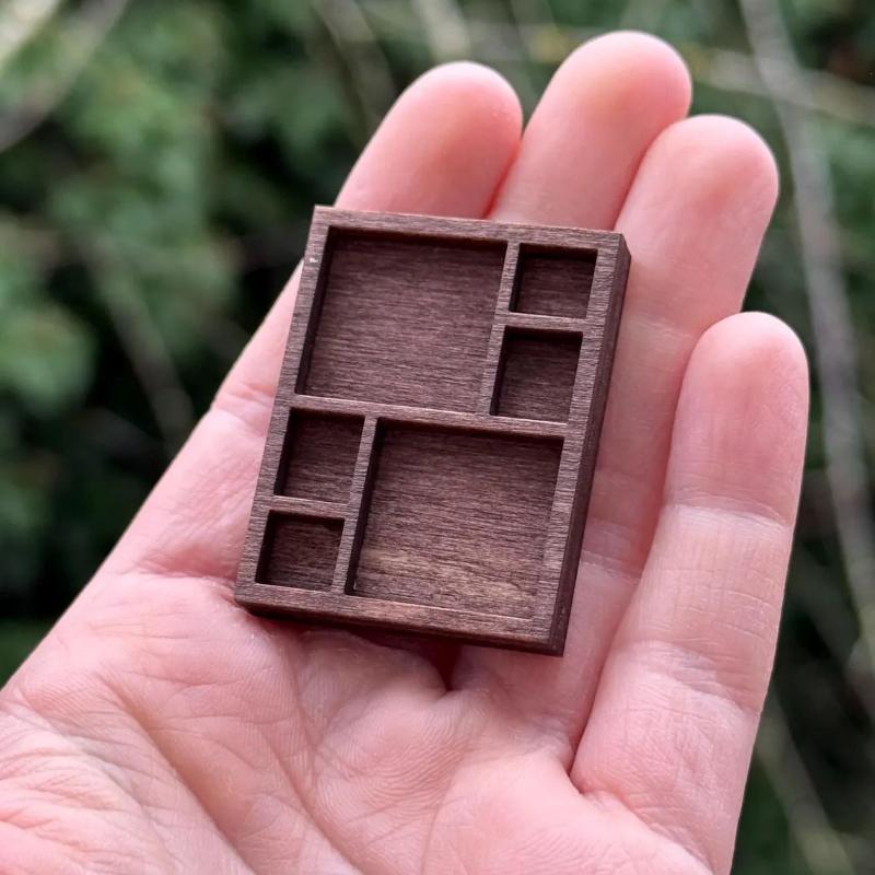 Wooden Mini Jewelry Tray 1 PCS Multi Compartments Ring Earring Trinket Organizer for Bedroom Vanity Dollhouse Decor