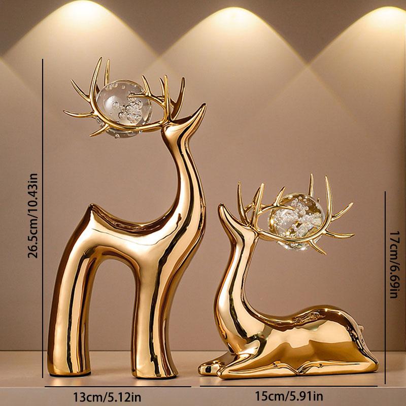 European Elegant Luxury Ceramic Elk Decorative Ornament – Home Living Room, Wine Cabinet, TV Cabinet, Hotel Lobby Decor