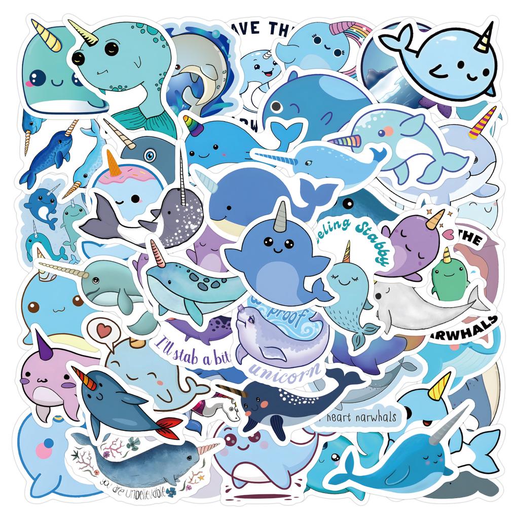 60 New Narwhal Cartoon Animal Graffiti Stickers Notebook Suitcase Decoration Stickers