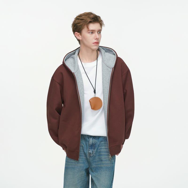

Dream Made American-Style Cleanfit Air Layer Hooded Cardigan Sweatshirt for Men, Heavy Casual Jacket for Spring and Autumn Burgundy 2XL
