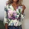Women's Loose Casual Three-quarter Sleeves V-neck Lace Floral Print T-shirt Top