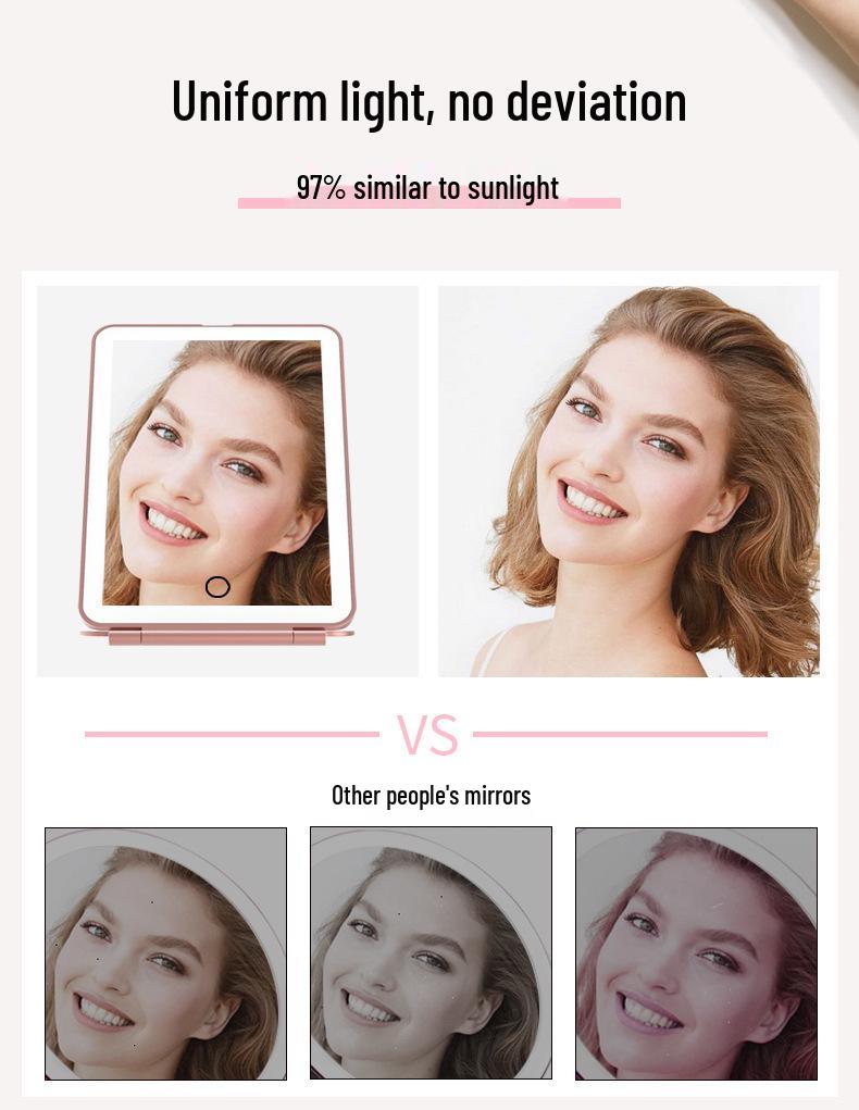 Portable Folding LED Makeup Mirror with Light for Dorms and Travel