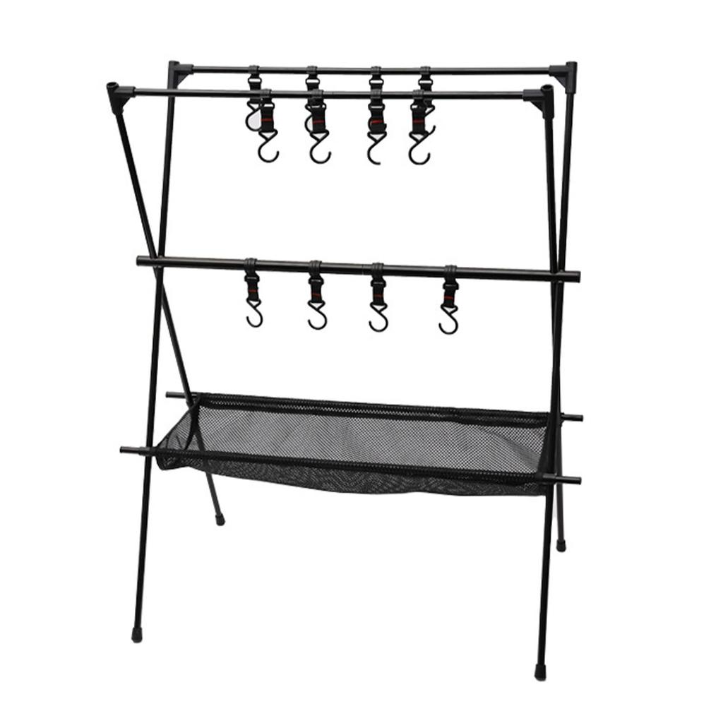 Camping Cookware Hanging Rack with Mesh and Hook Multilayer Collapsible Space Saving Camping Tools