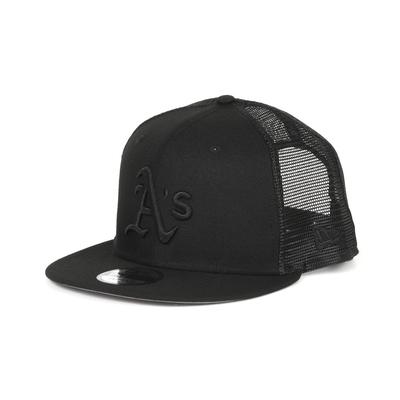 MLB 9FIFTY Black On Black Oakland Athletics Mesh Snapback Free Size Cap,