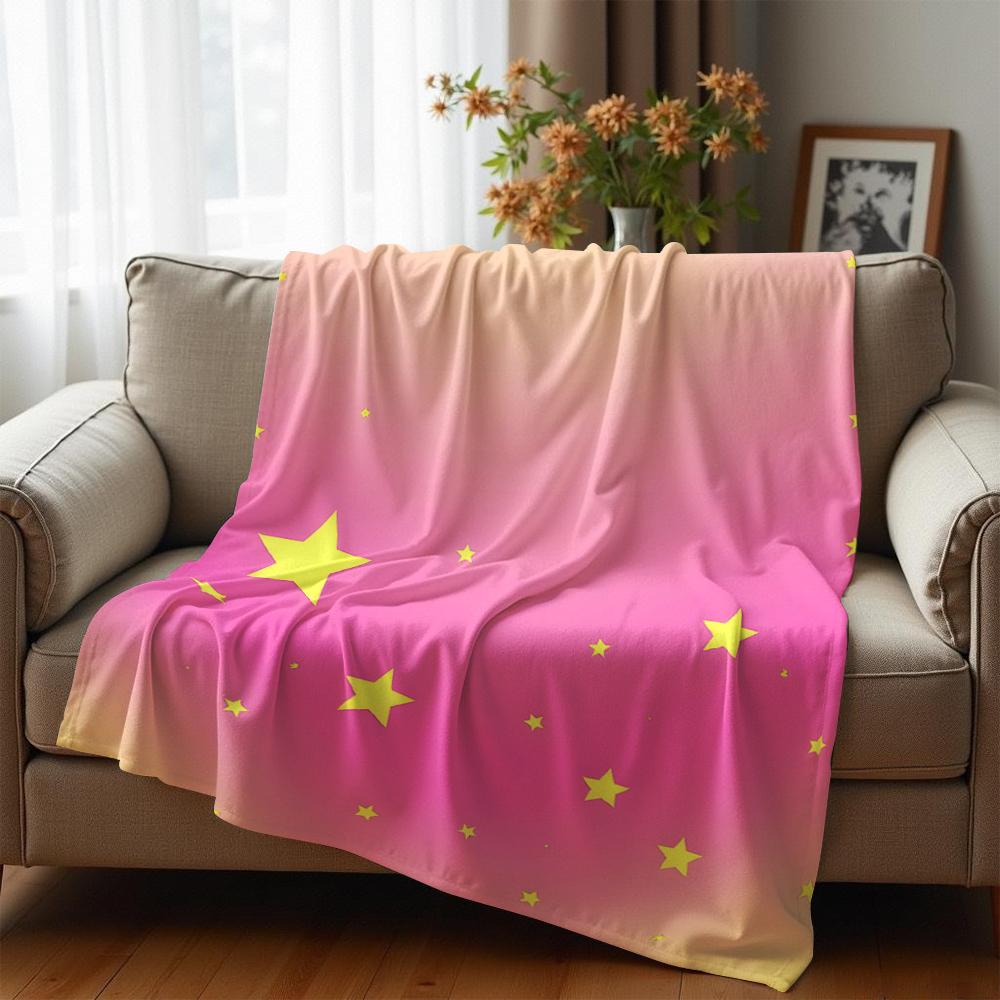 Gradient Star Sky Cartoon Anime Print Flannel Blanket Soft Warm Throw for Kids Bedroom Sofa Christmas Office Car