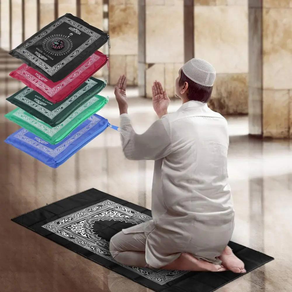 100x60cm Handig Draagbaar Gebedskleed met Kompas Knielend Poly Mat voor Moslim Islam Waterdicht Gebedskleed Tapijt Met Tas