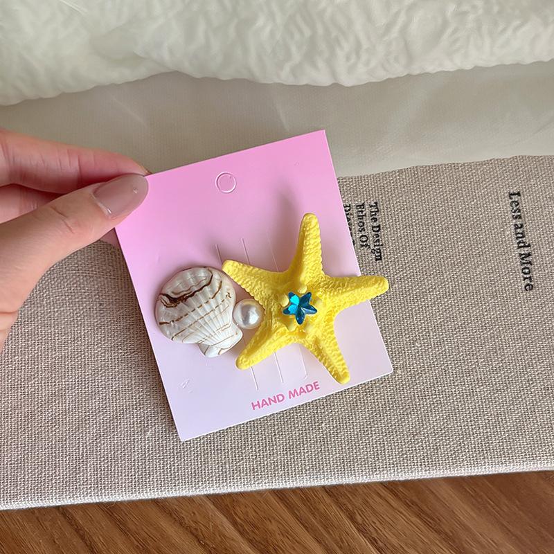 Summer Ocean Starfish Shell Hairpin Cute Children'S Hairpin Duck Beak Clip Pearl Hair Accessories Headgear Clip Girl