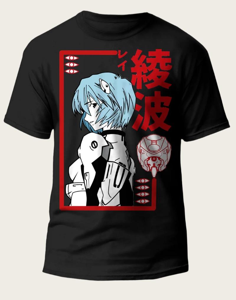 

2026 Century Evangelion Классическая Черная Футболка с Принтом Аянами Популярная Супер Приятная к Коже Большая Родитель-Ребенок Футболки... S разноцветный