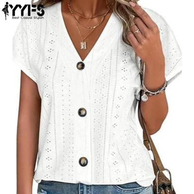 Women's Fashion Casual Summer Spring Solid Color Print Short Sleeve V-Neck Blouses & Shirts