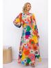 25th Anniversary European & American Autumn/Winter Fashion: Round Neck Lantern Sleeve Dress with Waist-Gathering Print