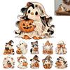 Rustic Autumn Table Centerpiece Halloween Wooden Ghost Ornament with Pumpkin Pattern, Double Sided Desktop Decoration, Cute Figurine Spooky