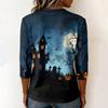 Women's Casual V Neck Halloween Print 3/4 Sleeve T Shirt Top Lightweight Soft Fabric Comfortable Fit Stylish Design for Everyday Wear