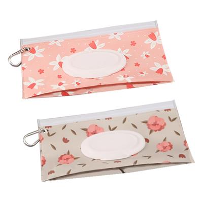 TVETE Wet Wipes Portable Wet Wipes Pouch with Floral and Portable Wet Wipes Sweat Wipe and Baby Wipe Pouch Case, (2-Pack) Design, Carabiner, Lid,