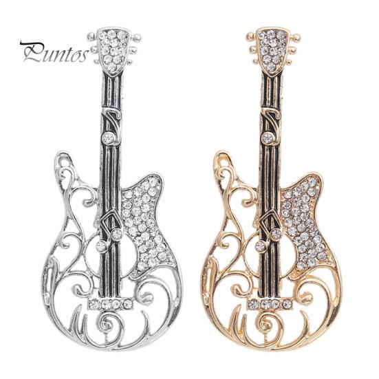 Retro Versatile Ladies Brooch Exquisite Rhinestone-studded Guitar Design Hollow Collar Corsage Buckle Pin Brooch