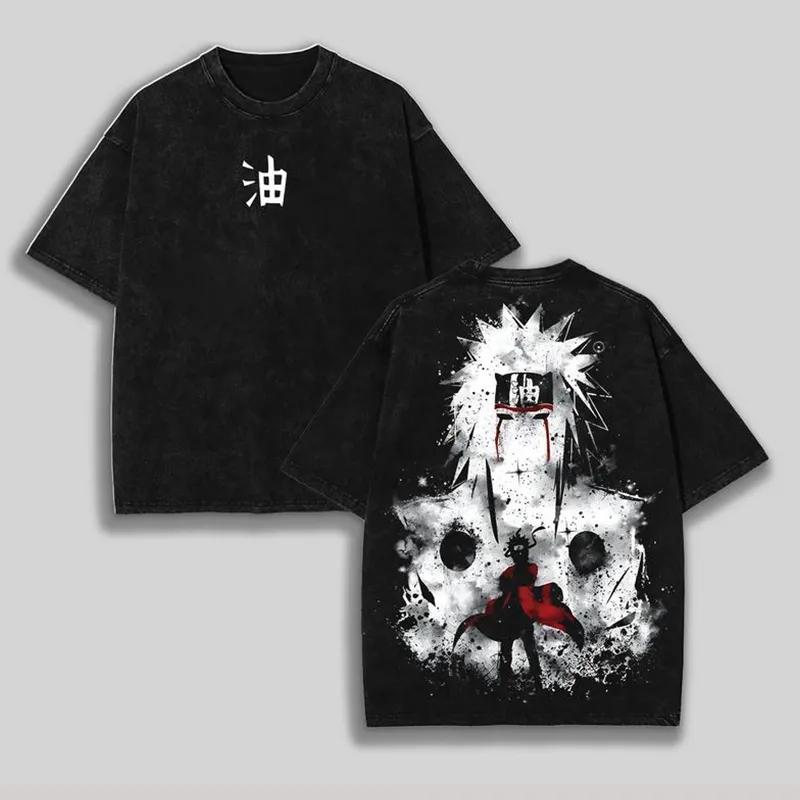 Anime NARUTO Jiraiya Graphic Print T-Shirt Men Women Streetwear Harajuku Fashion Vintage Washed Cotton Summer New Tee Loose Casual Oversized Top