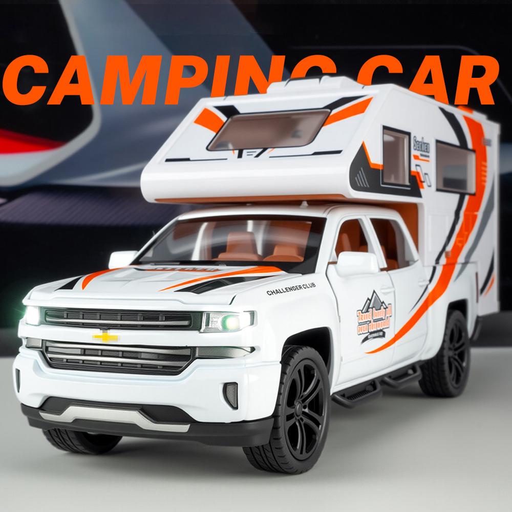 1/32 Chevrolet Silverado Recreational Vehicle RV Alloy Car Model Sound and Light Children's Toy Collectibles Birthday Gift