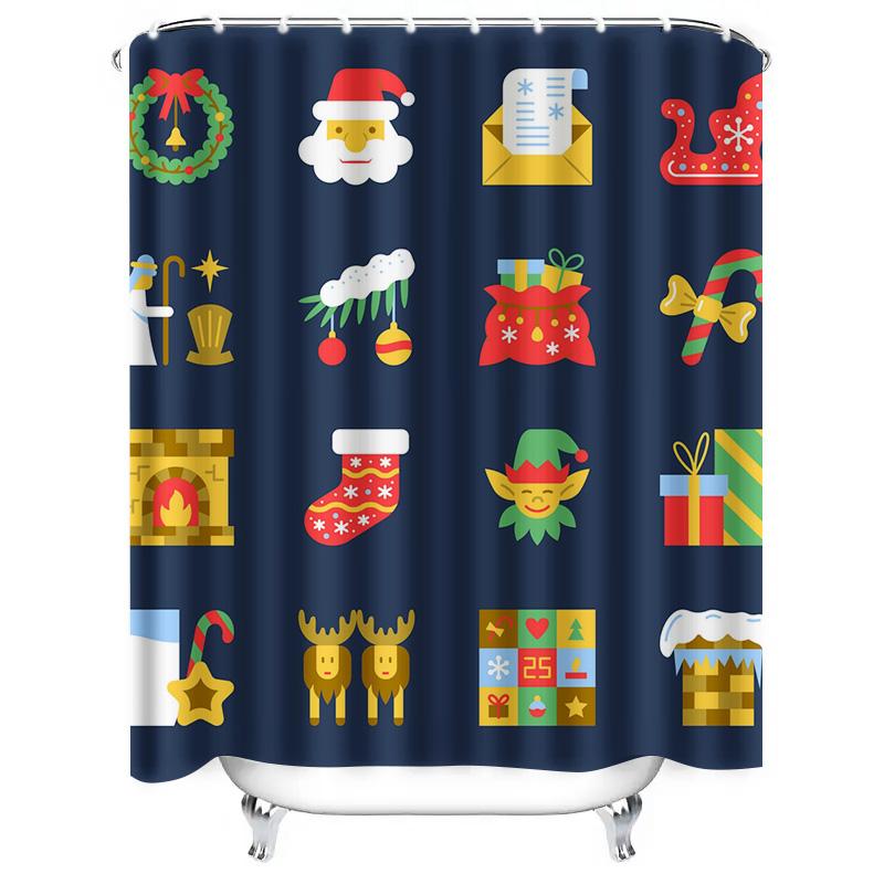TU Christmas Shower Curtain Festive Holiday Decor Farmhouse Style Waterproof Bathroom Curtain Xmas Pattern Washable Fabric Decor