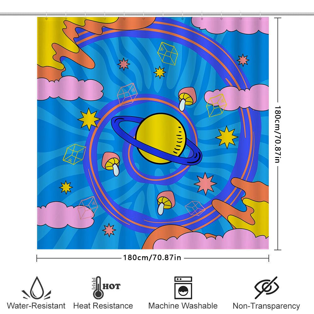 Space-Themed Shower Curtain With Vibrant Colors Perfect For Kids Or Adults!