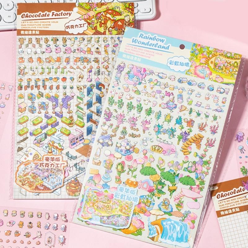 Fun 3D Miniature Scene Sticker Miniature Rainbow Land Chocolate Factory Sticker for Craft Scrapbooking Journal Notebook