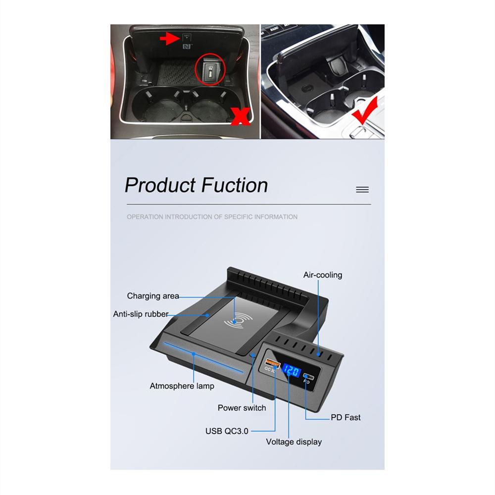 Car Wireless Charger For Mercedes Benz C Class W205 GLC X253 AMG C43 C64 2015-21