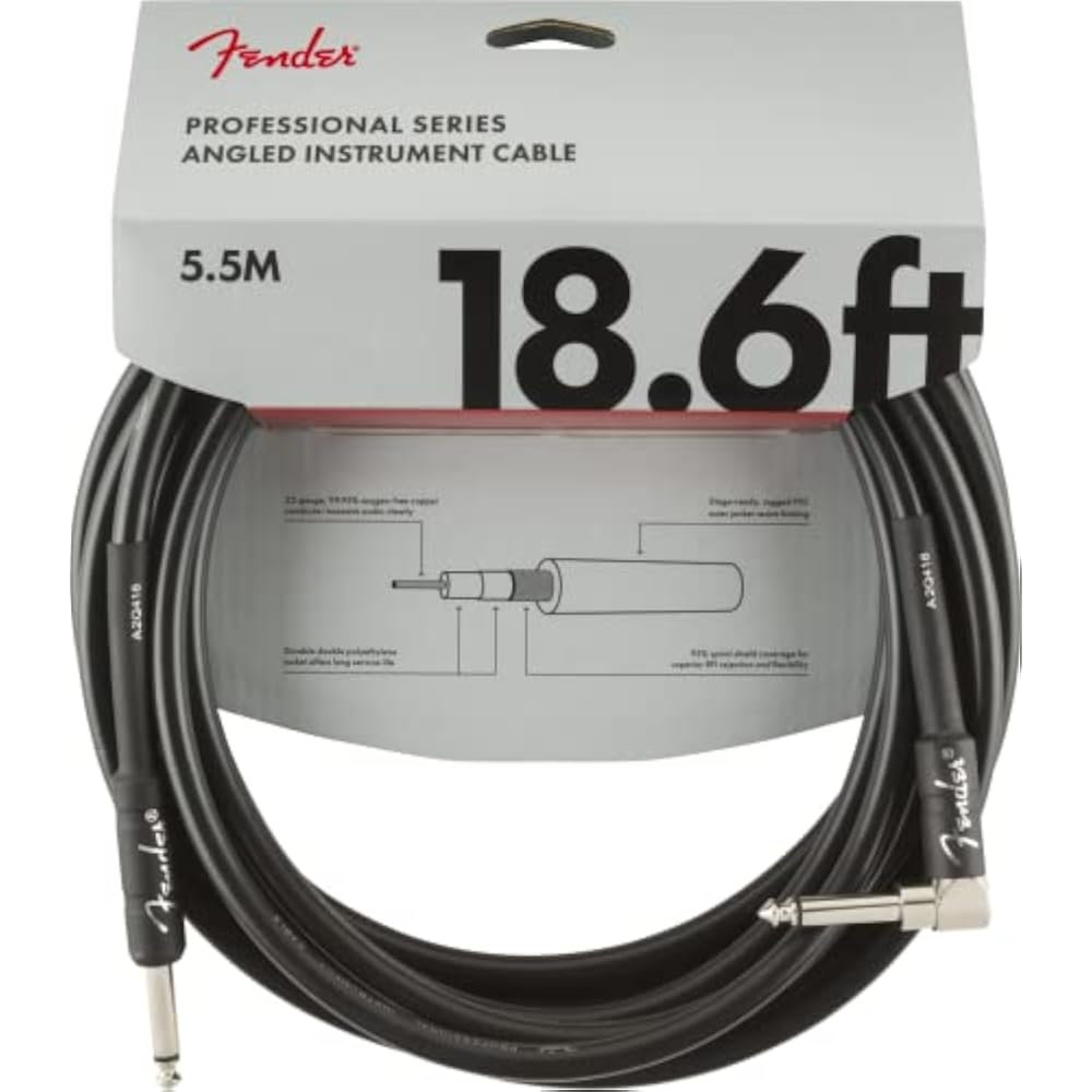 Fender Shielded Cable Professional Series Instrument Cable, Straight/Angle, 18.6 , Black